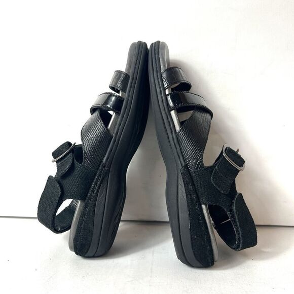 EARTH Womens 9B Flat Sandals Black Leather Comfort Casual Sling Back Ankle Strap - Picture 4 of 12